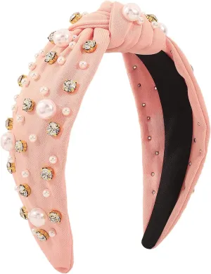 Fashion Headbands for Women Girls Headbands Vintage Headband Wide Top Knot Pearls Hair Hoops Headband Wraps for