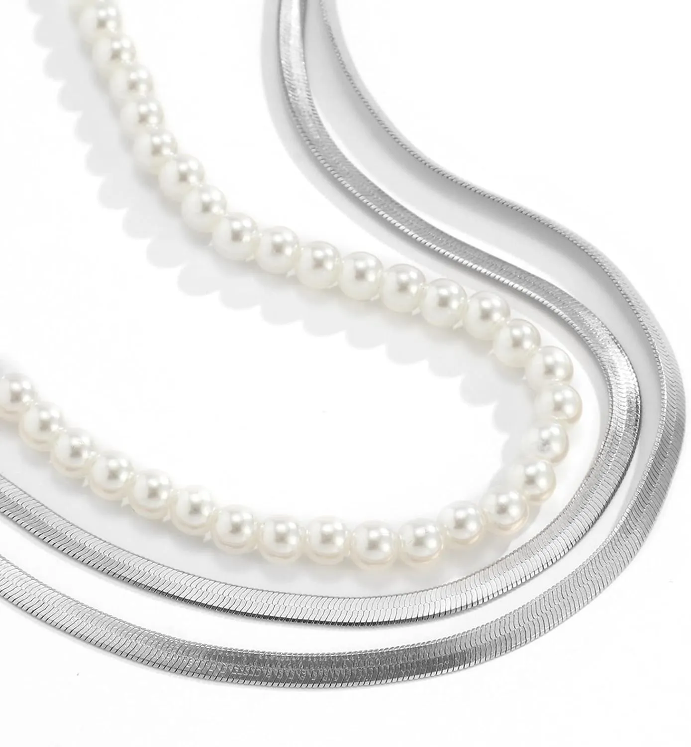 Fashion Layered Necklaces for Women, 3 Layer Necklace for Women Pendant Necklaces Simple Snake Chain Pearl Design Thanksgiving Daughter Gifts