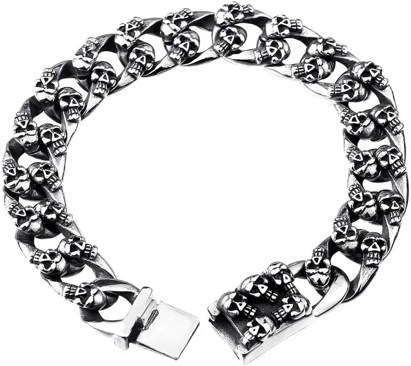 Fashion Stainless Steel Charm Bracelets, Cool Skull Bracelet Bangle for Men