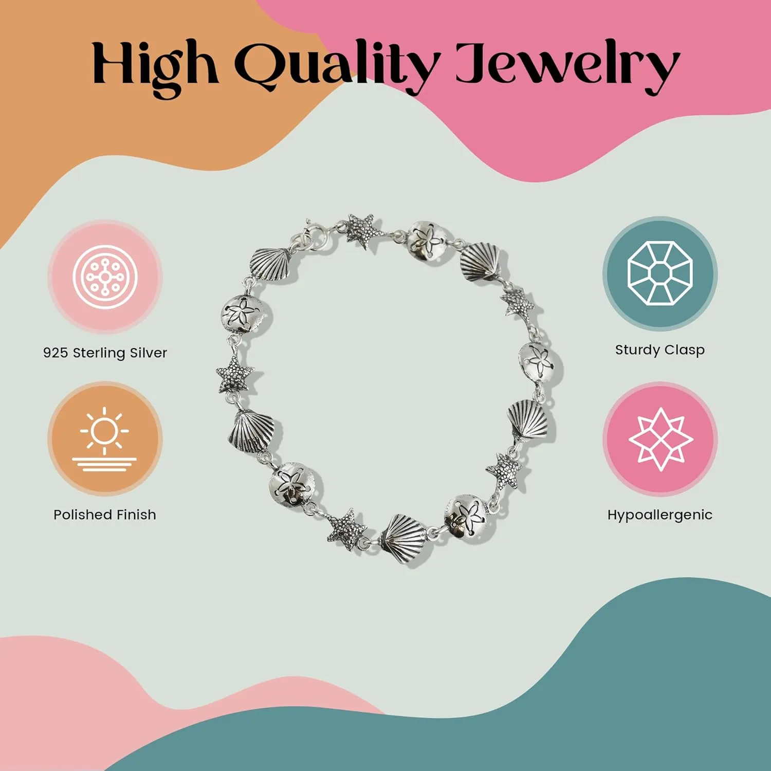 FashionJunkie4Life Sterling Silver and Stainless Steel Chain Link Charm Bracelets
