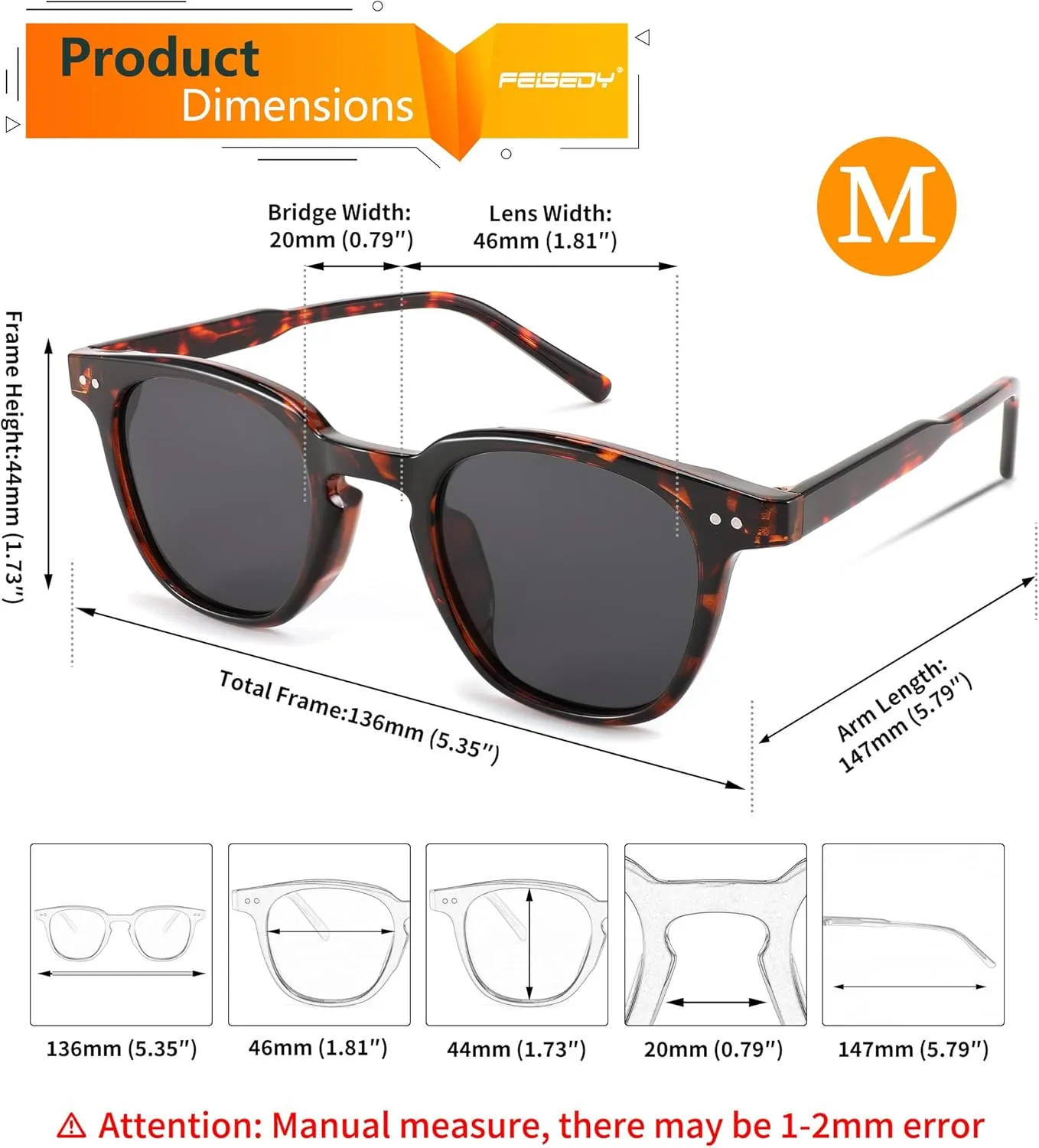 FEISEDY Classic Polarized Sunglasses Retro Round Sunglasses for Women Men Trendy Shades B0002