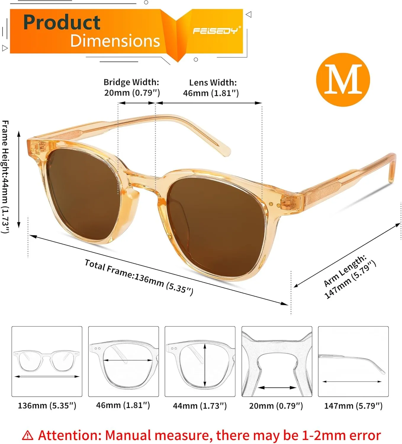FEISEDY Classic Polarized Sunglasses Retro Round Sunglasses for Women Men Trendy Shades B0002