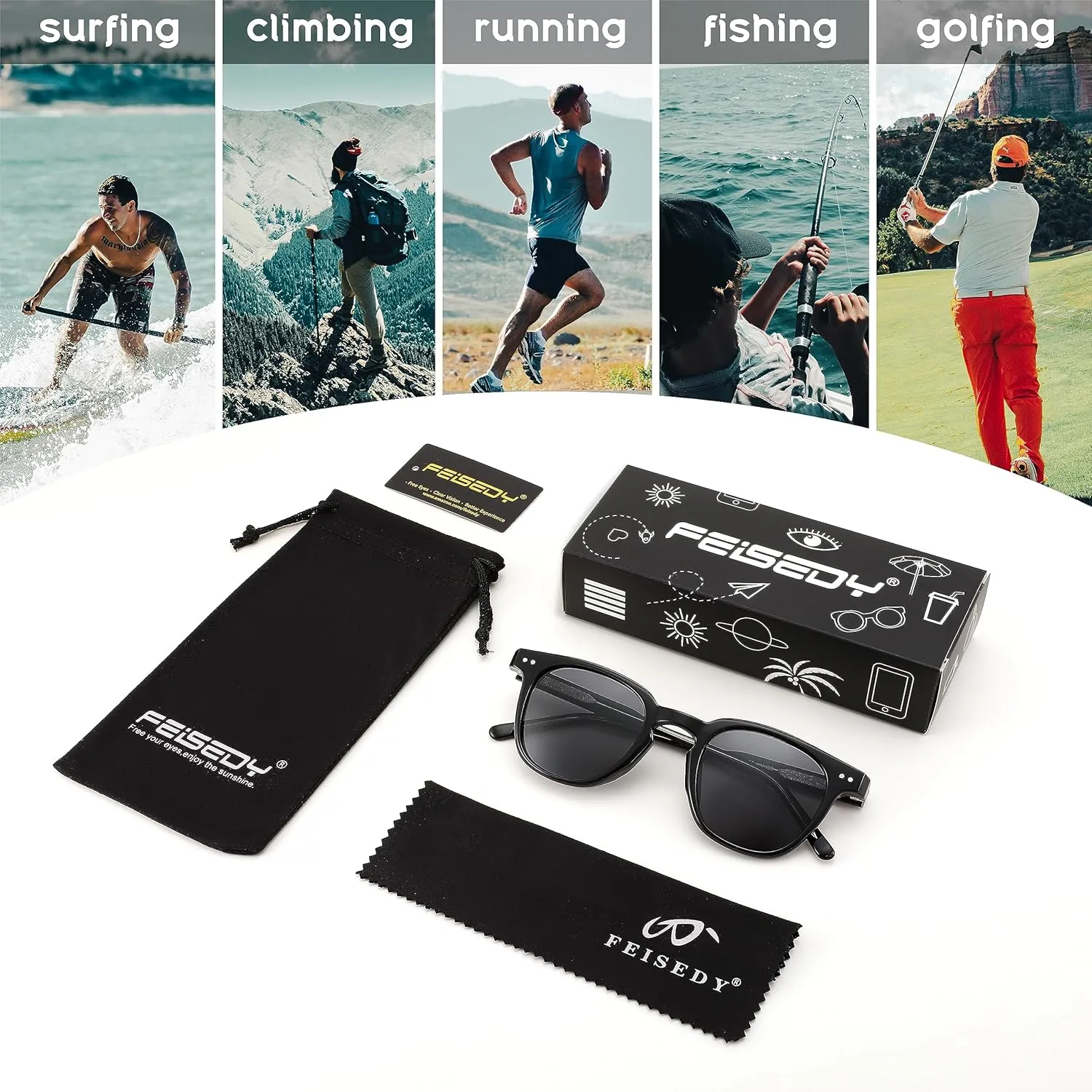 FEISEDY Classic Polarized Sunglasses Retro Round Sunglasses for Women Men Trendy Shades B0002