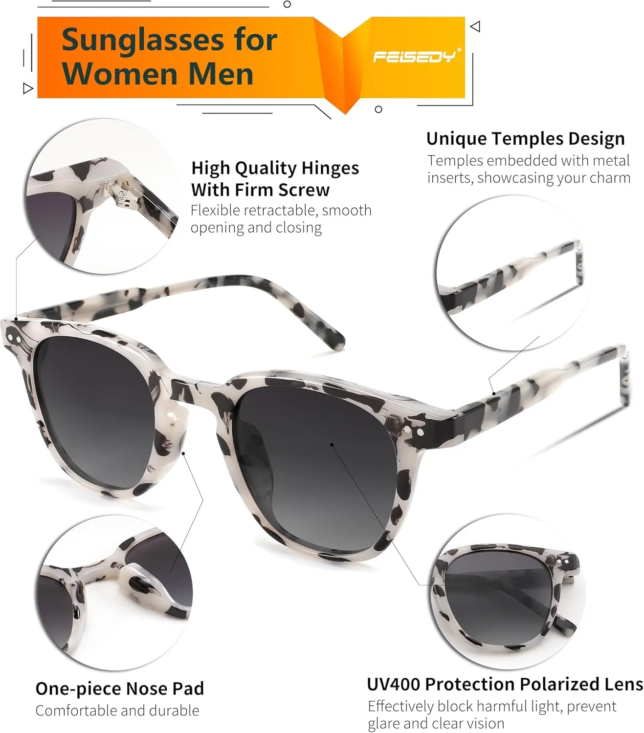 FEISEDY Classic Polarized Sunglasses Retro Round Sunglasses for Women Men Trendy Shades B0002
