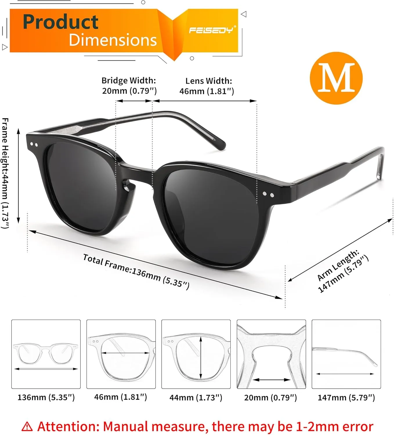 FEISEDY Classic Polarized Sunglasses Retro Round Sunglasses for Women Men Trendy Shades B0002