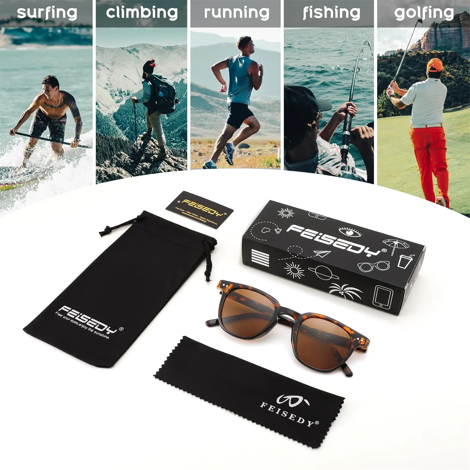 FEISEDY Classic Polarized Sunglasses Retro Round Sunglasses for Women Men Trendy Shades B0002