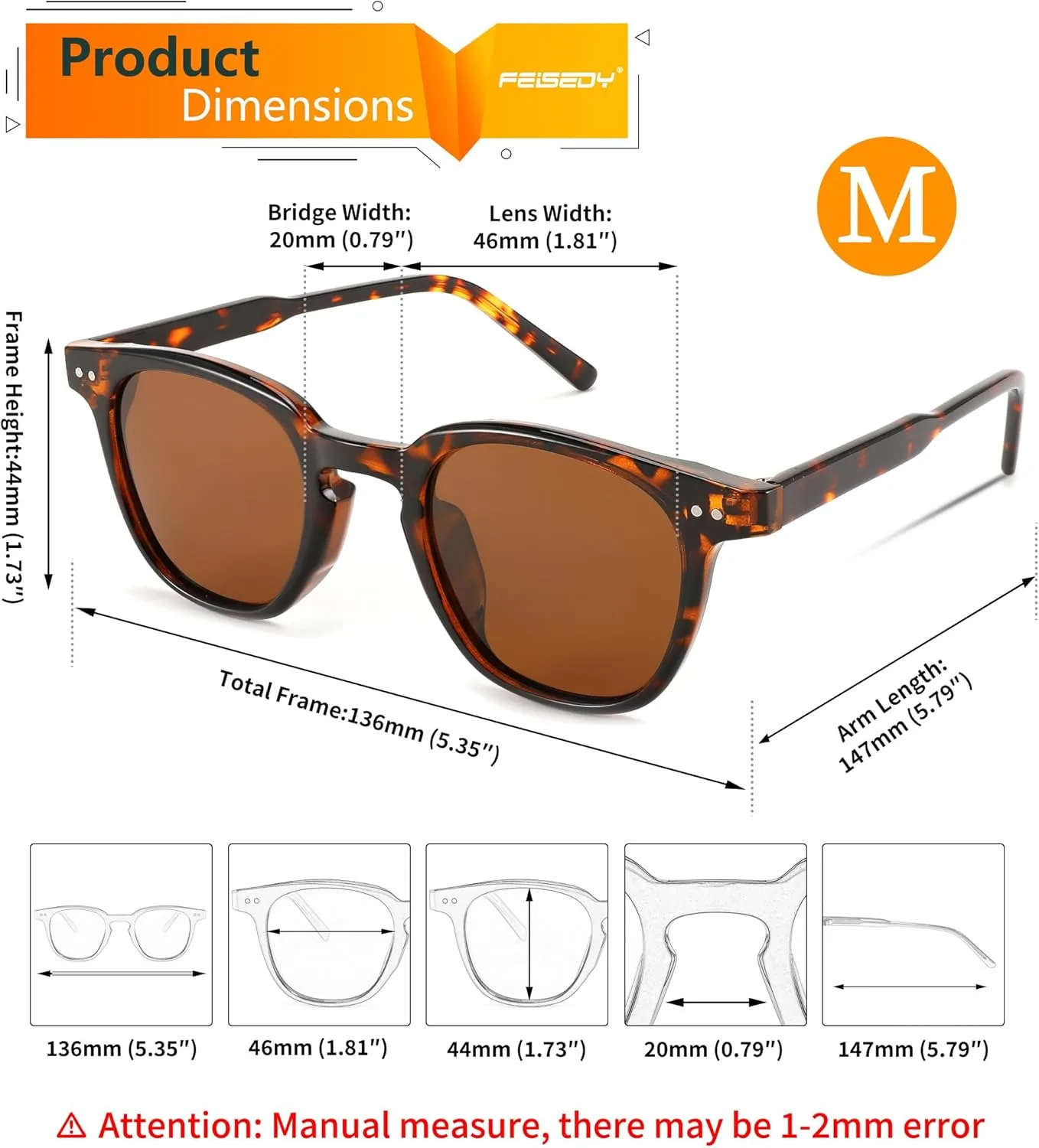 FEISEDY Classic Polarized Sunglasses Retro Round Sunglasses for Women Men Trendy Shades B0002