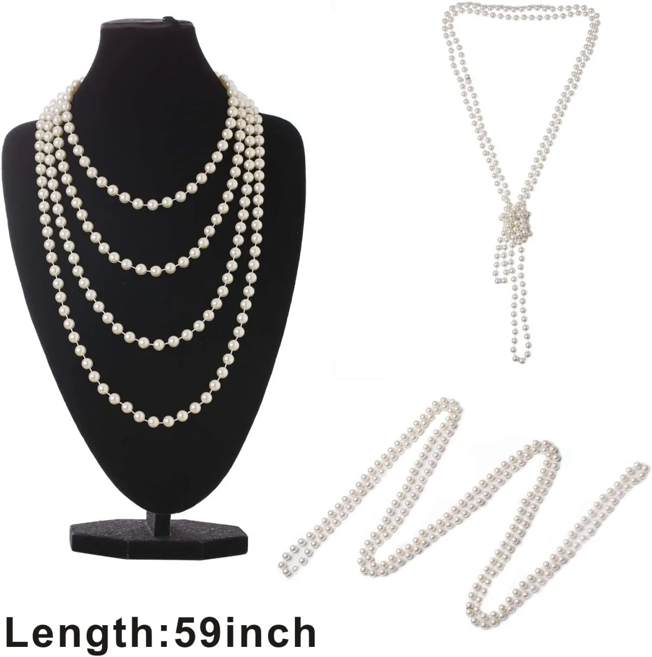FELIZHOUSE 1920s Gatsby Accessories Costume Flapper Accessories Set for Women Feather 20s Headband Pearl Necklace Gloves