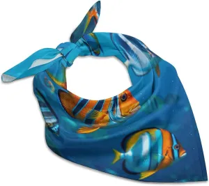 Fishes 18" Square Head Scarf Lightweight Silk Scarf for Women Soft Satin Head Scarves Large Neckerchief Fashion Bandanas Silk Headband Neck Satin Scarfs for Bag Hair Scarves Gift