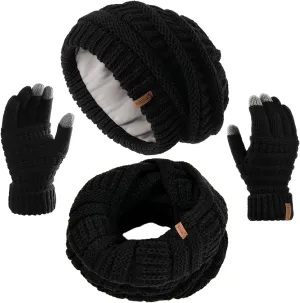 FURTALK Womens Winter Knit Beanie Hat Gloves Scarf Set 3 Pcs Gift Slouchy Beanie Touchscreen Gloves Scarf Warmer for Women