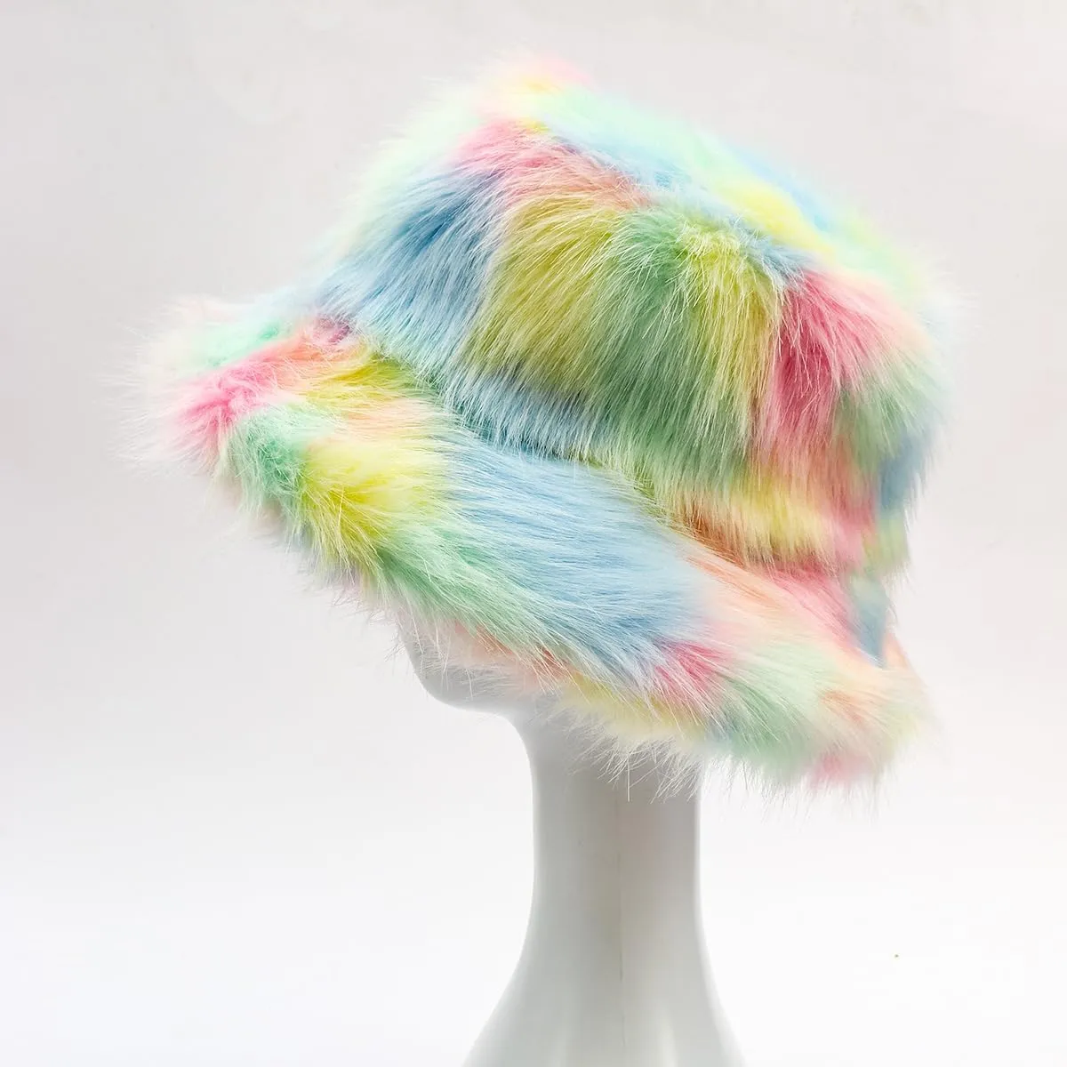 Fuzzy Fur Bucket Hat for Women - Warm Plush Sherpa Winter Hat