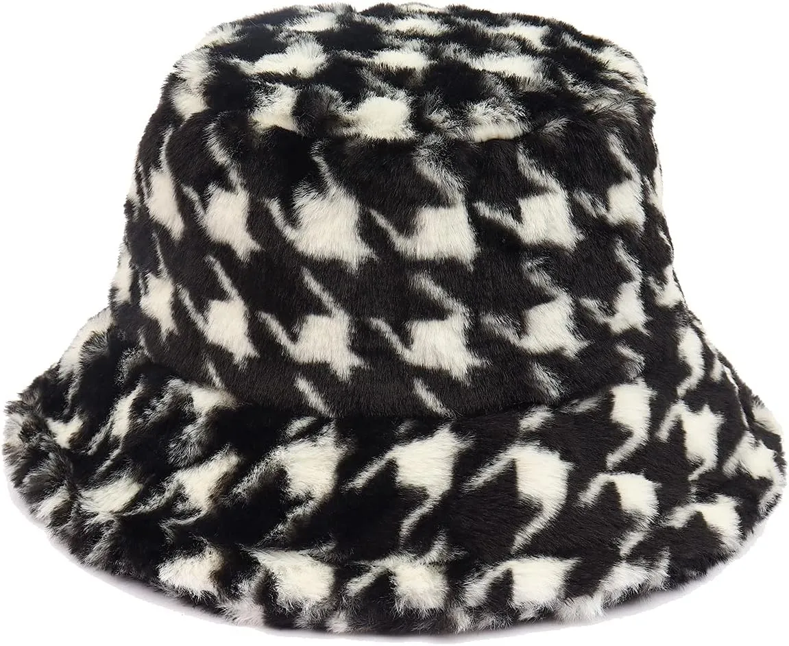 Fuzzy Fur Bucket Hat for Women - Warm Plush Sherpa Winter Hat