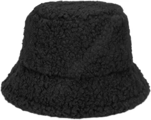 Fuzzy Fur Bucket Hat for Women - Warm Plush Sherpa Winter Hat