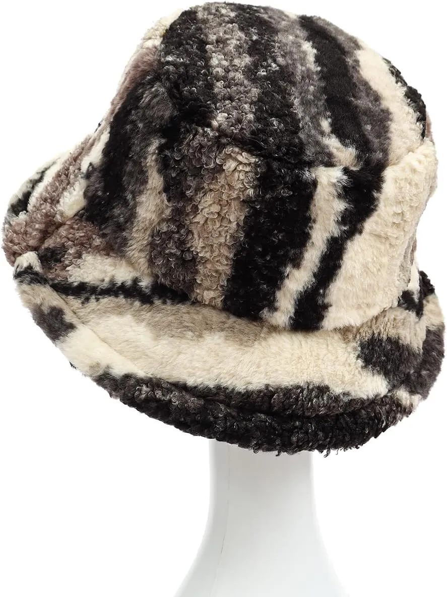 Fuzzy Fur Bucket Hat for Women - Warm Plush Sherpa Winter Hat