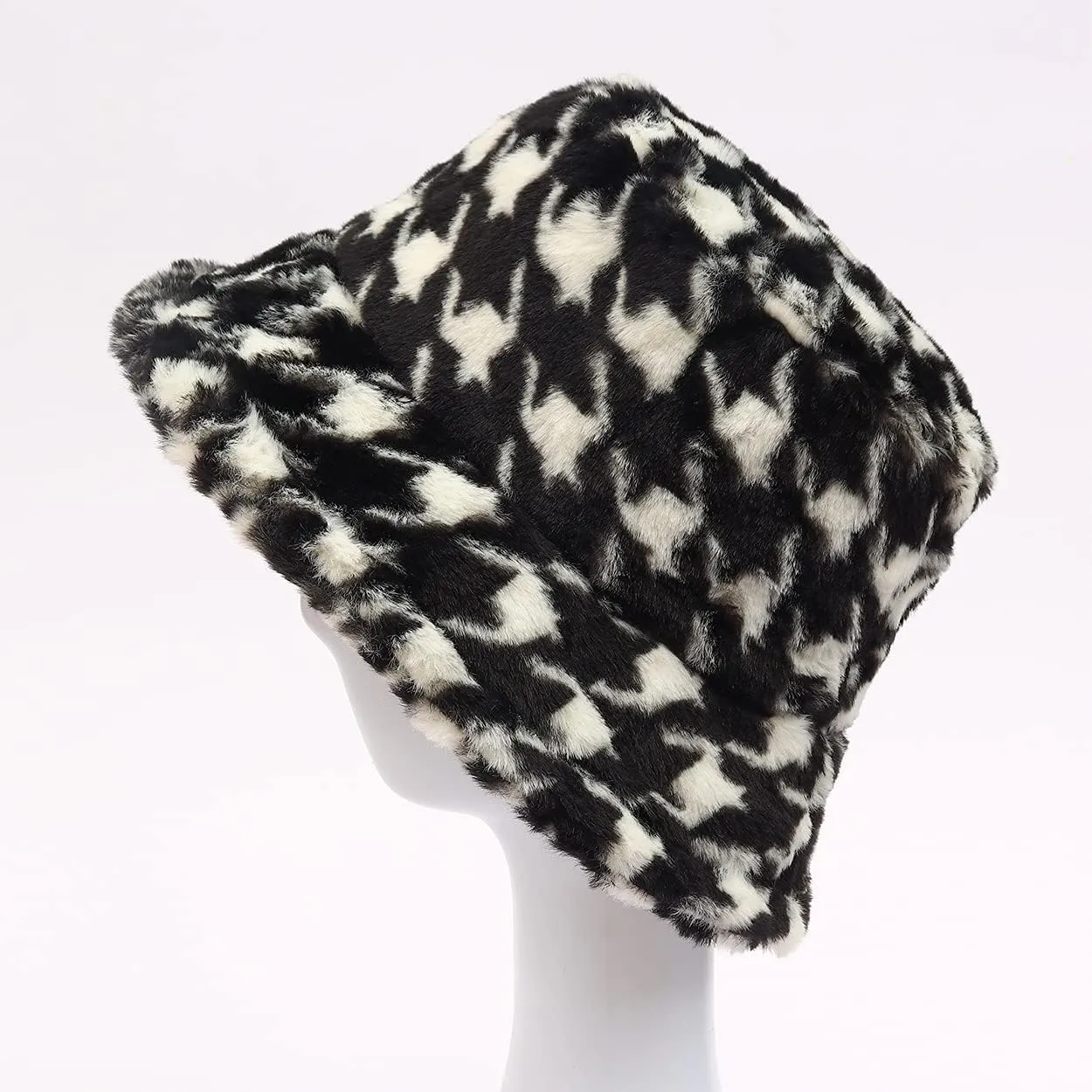 Fuzzy Fur Bucket Hat for Women - Warm Plush Sherpa Winter Hat