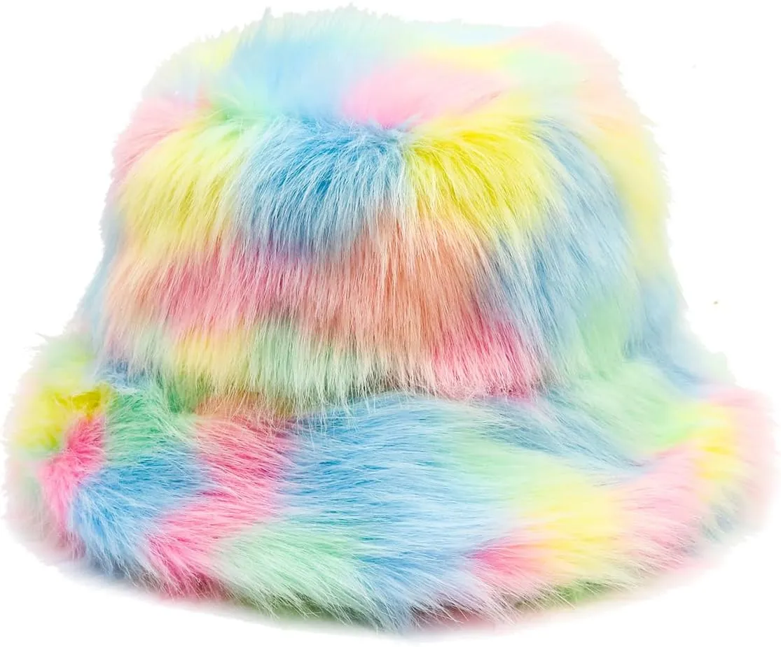 Fuzzy Fur Bucket Hat for Women - Warm Plush Sherpa Winter Hat