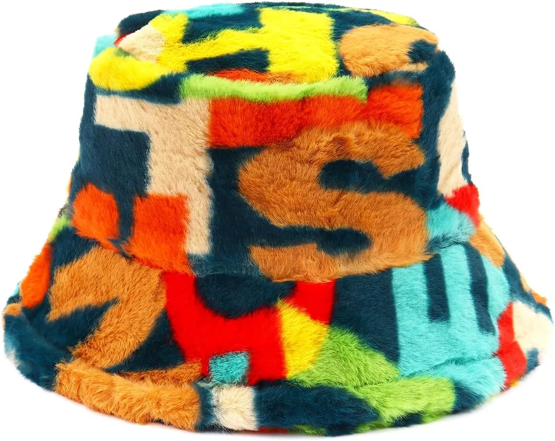 Fuzzy Fur Bucket Hat for Women - Warm Plush Sherpa Winter Hat