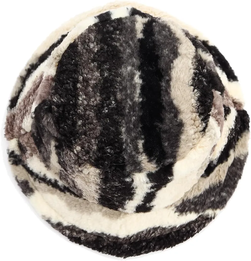 Fuzzy Fur Bucket Hat for Women - Warm Plush Sherpa Winter Hat