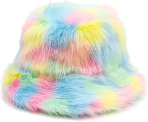 Fuzzy Fur Bucket Hat for Women - Warm Plush Sherpa Winter Hat