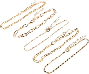 GALPADA Gold Ankle Bracelets for Women 5pc Set Metal Anklet Chains Adjustable Decor Anklets for Occasions