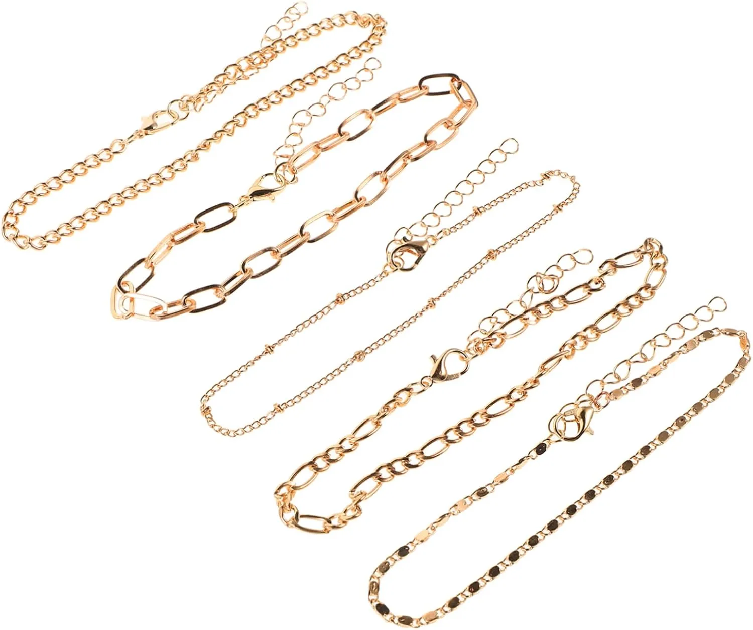 GALPADA Gold Ankle Bracelets for Women 5pc Set Metal Anklet Chains Adjustable Decor Anklets for Occasions