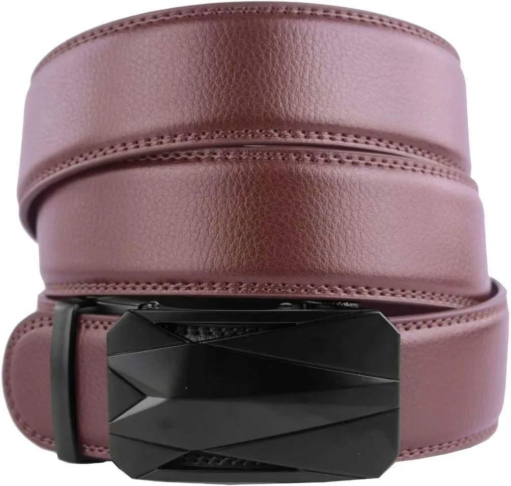 Genuine Cow Leather Belts With Automatic Ratchet Buckle,Classic and Retro Fashion Designs