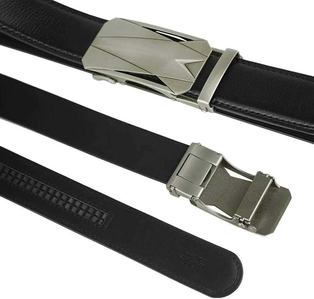 Genuine Cow Leather Belts With Automatic Ratchet Buckle,Classic and Retro Fashion Designs