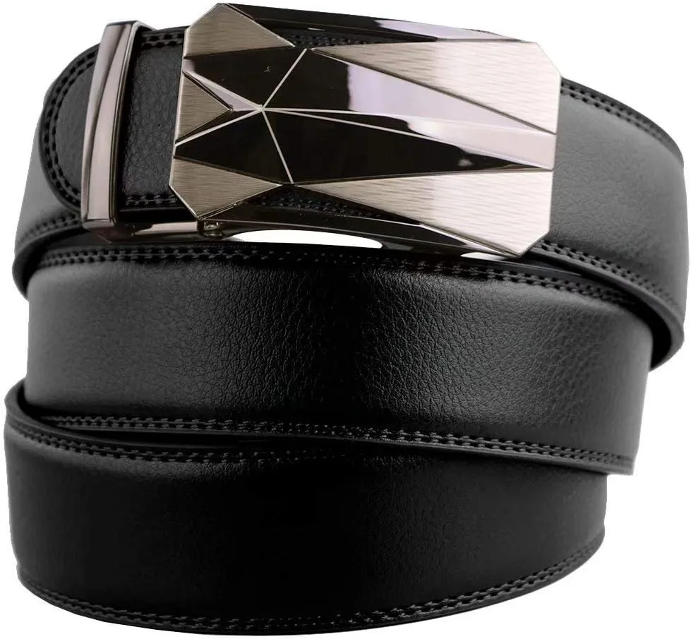 Genuine Cow Leather Belts With Automatic Ratchet Buckle,Classic and Retro Fashion Designs