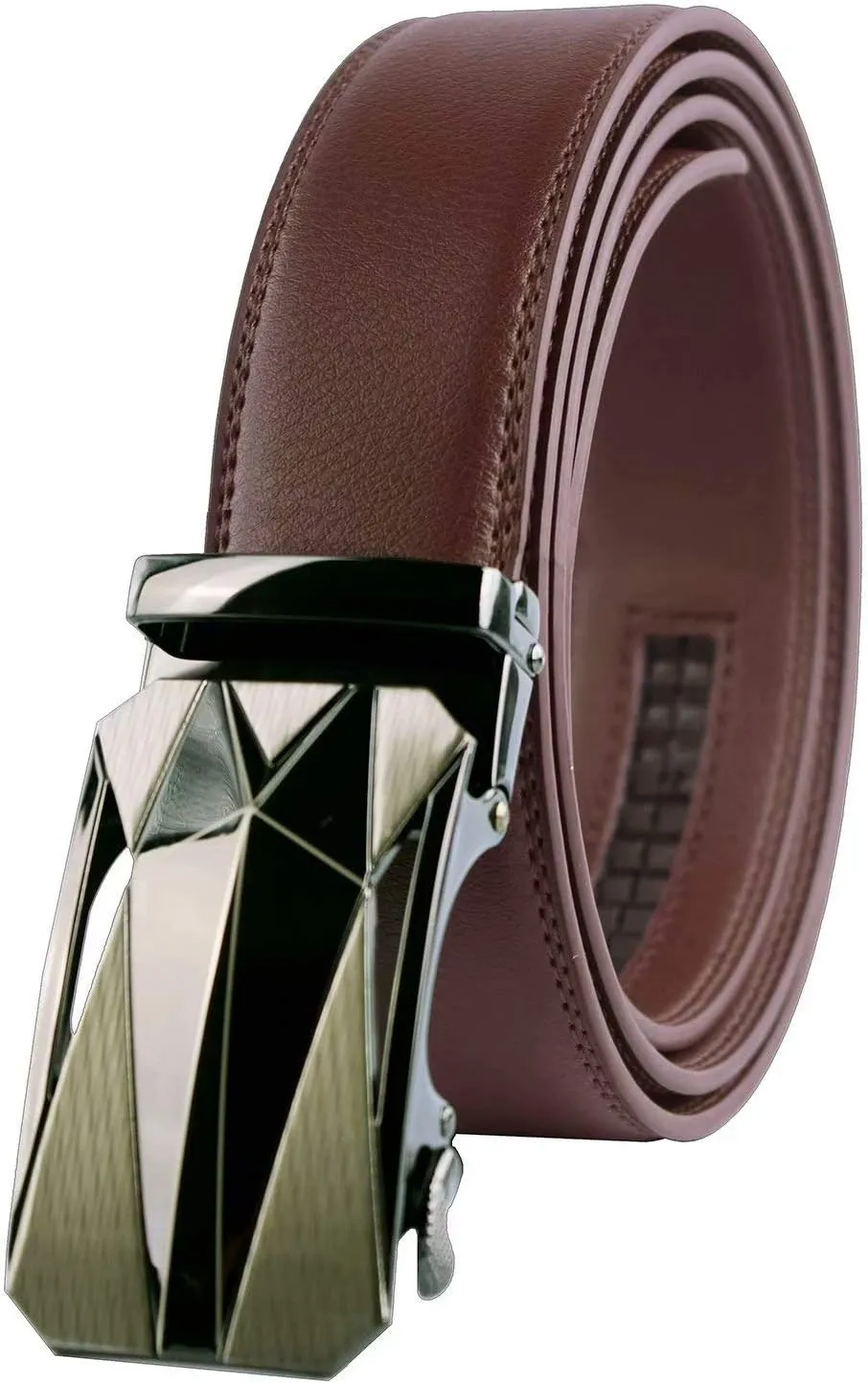 Genuine Cow Leather Belts With Automatic Ratchet Buckle,Classic and Retro Fashion Designs