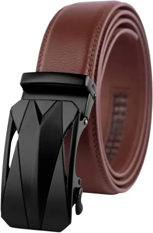 Genuine Cow Leather Belts With Automatic Ratchet Buckle,Classic and Retro Fashion Designs