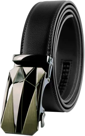 Genuine Cow Leather Belts With Automatic Ratchet Buckle,Classic and Retro Fashion Designs