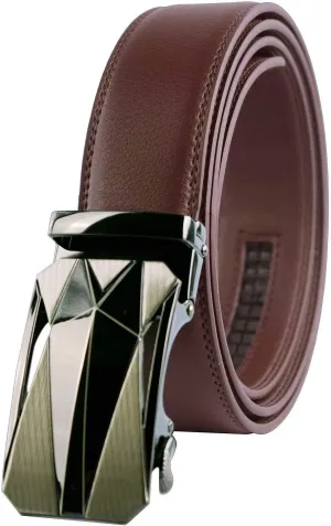 Genuine Cow Leather Belts With Automatic Ratchet Buckle,Classic and Retro Fashion Designs
