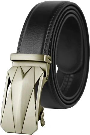 Genuine Cow Leather Belts With Automatic Ratchet Buckle,Classic and Retro Fashion Designs