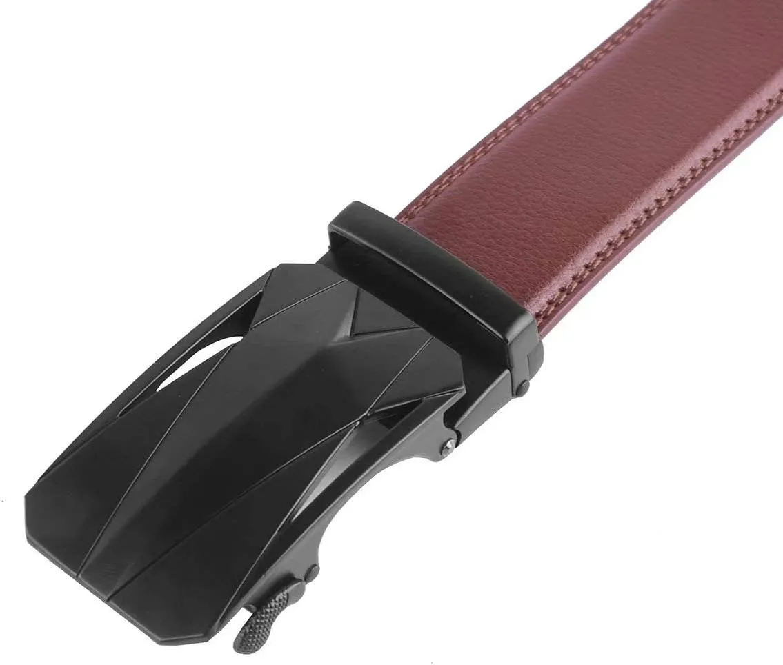 Genuine Cow Leather Belts With Automatic Ratchet Buckle,Classic and Retro Fashion Designs