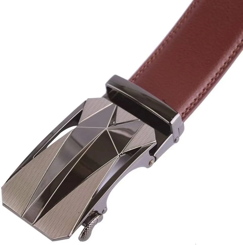 Genuine Cow Leather Belts With Automatic Ratchet Buckle,Classic and Retro Fashion Designs