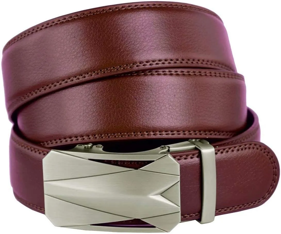 Genuine Cow Leather Belts With Automatic Ratchet Buckle,Classic and Retro Fashion Designs