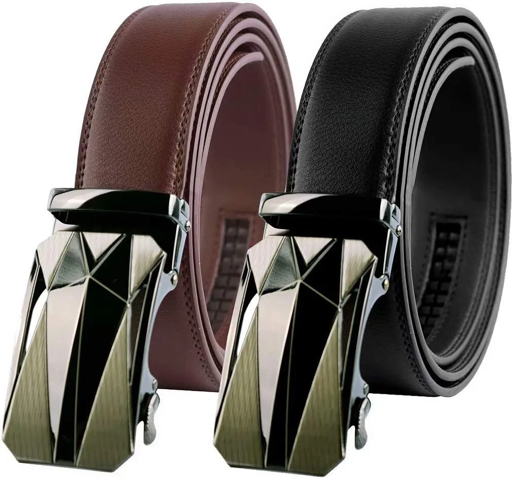 Genuine Cow Leather Belts With Automatic Ratchet Buckle,Classic and Retro Fashion Designs