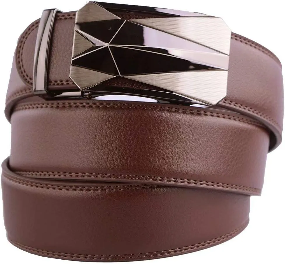Genuine Cow Leather Belts With Automatic Ratchet Buckle,Classic and Retro Fashion Designs