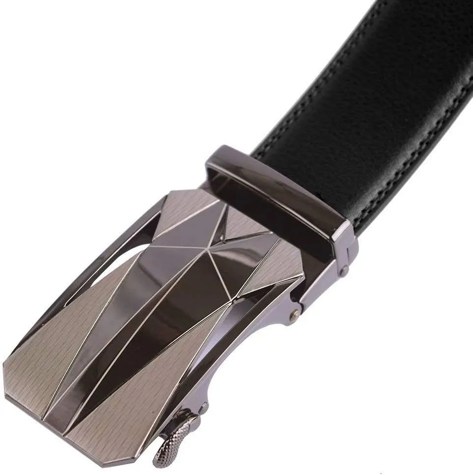 Genuine Cow Leather Belts With Automatic Ratchet Buckle,Classic and Retro Fashion Designs