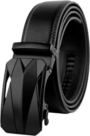 Genuine Cow Leather Belts With Automatic Ratchet Buckle,Classic and Retro Fashion Designs