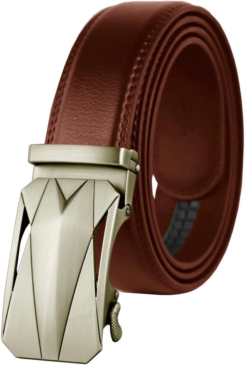 Genuine Cow Leather Belts With Automatic Ratchet Buckle,Classic and Retro Fashion Designs