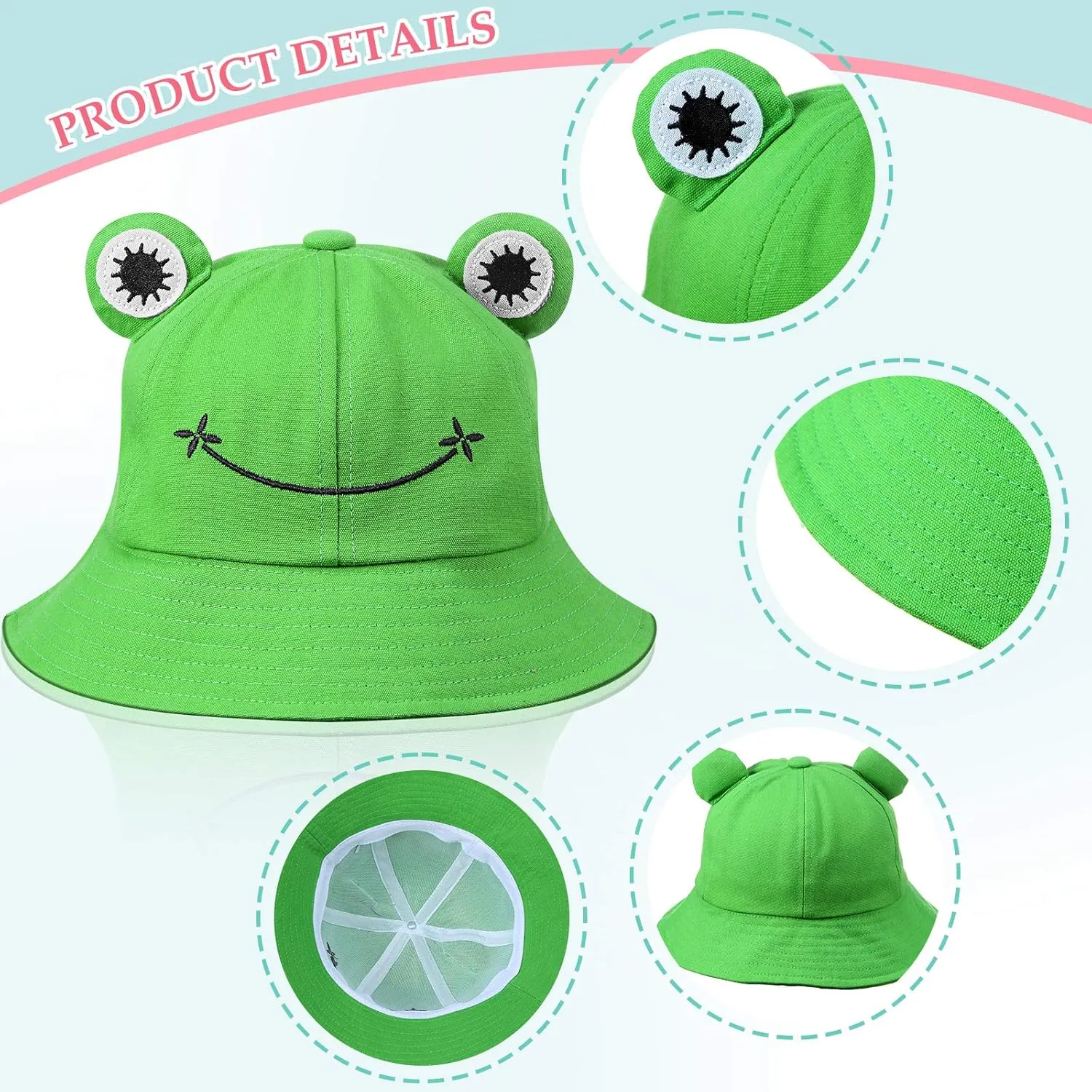 Geyoga Frog Bucket Hat Wide Brim Cute Fisherman Cotton Frog Hat for Sun Protection Outdoor Sports