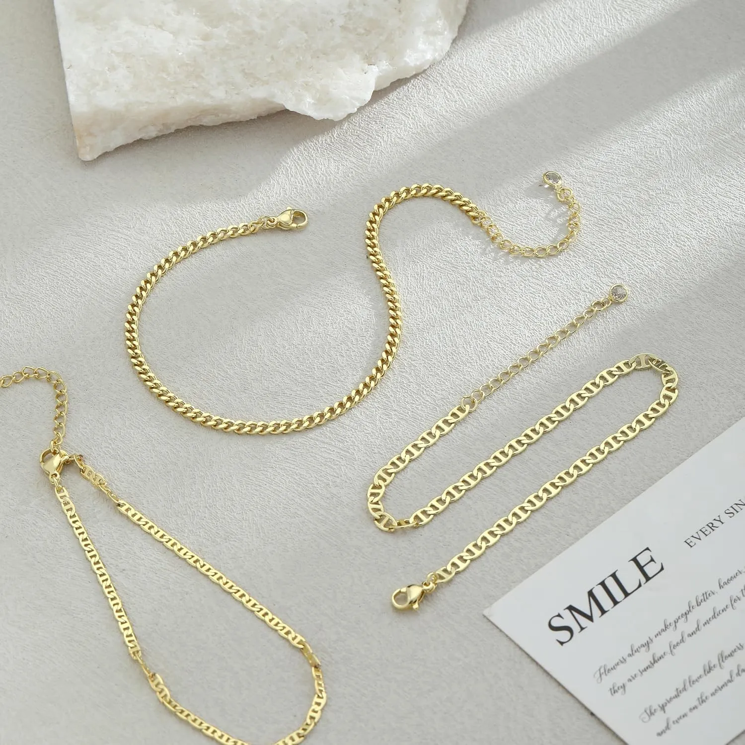 Gold Ankle Bracelets for Women Waterproof,14k Gold Plated Anklet Set Stackable Dainty Anklets Summer Beach Gift