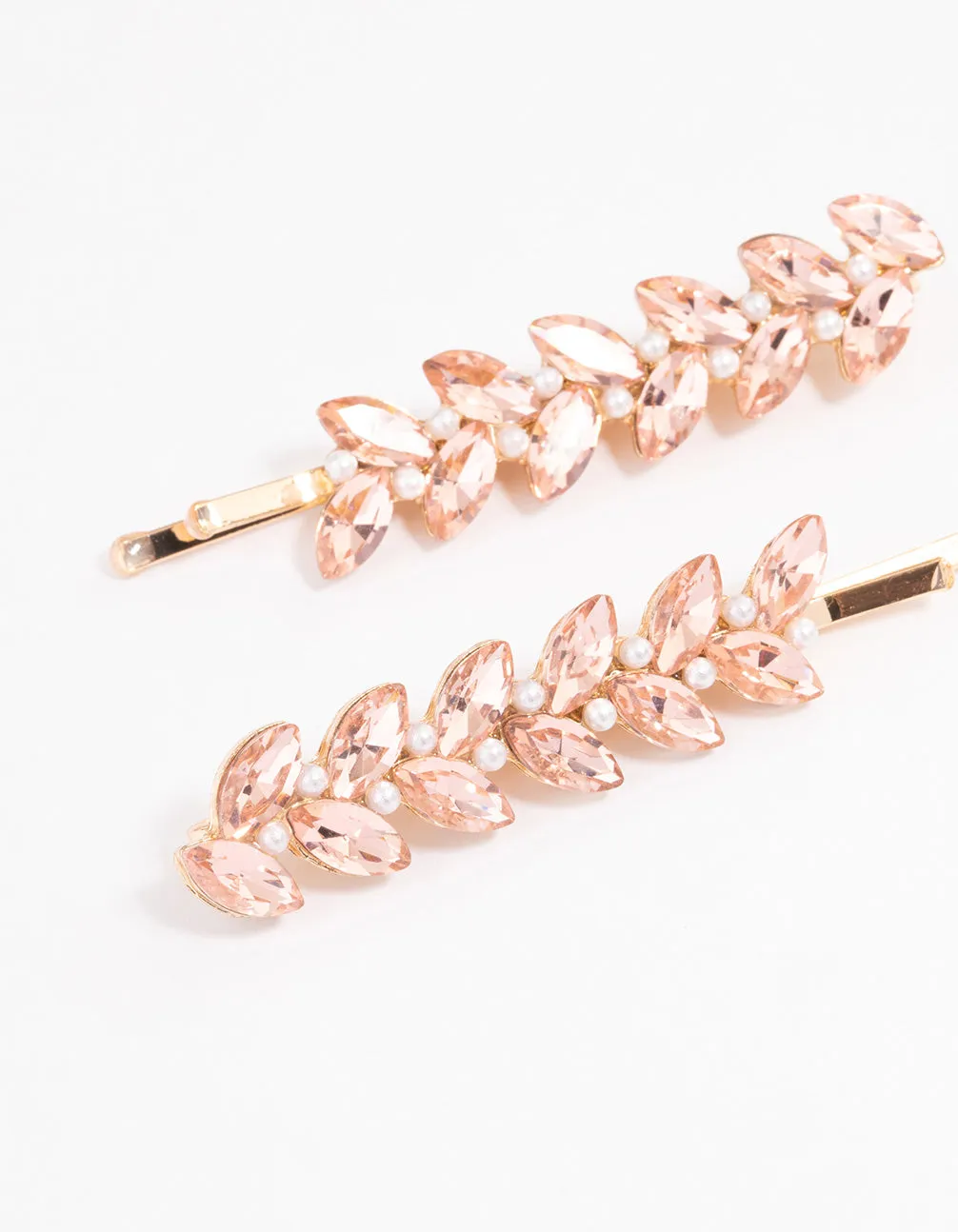 Gold Diamante & Pearl Navette Claw Clip Pack