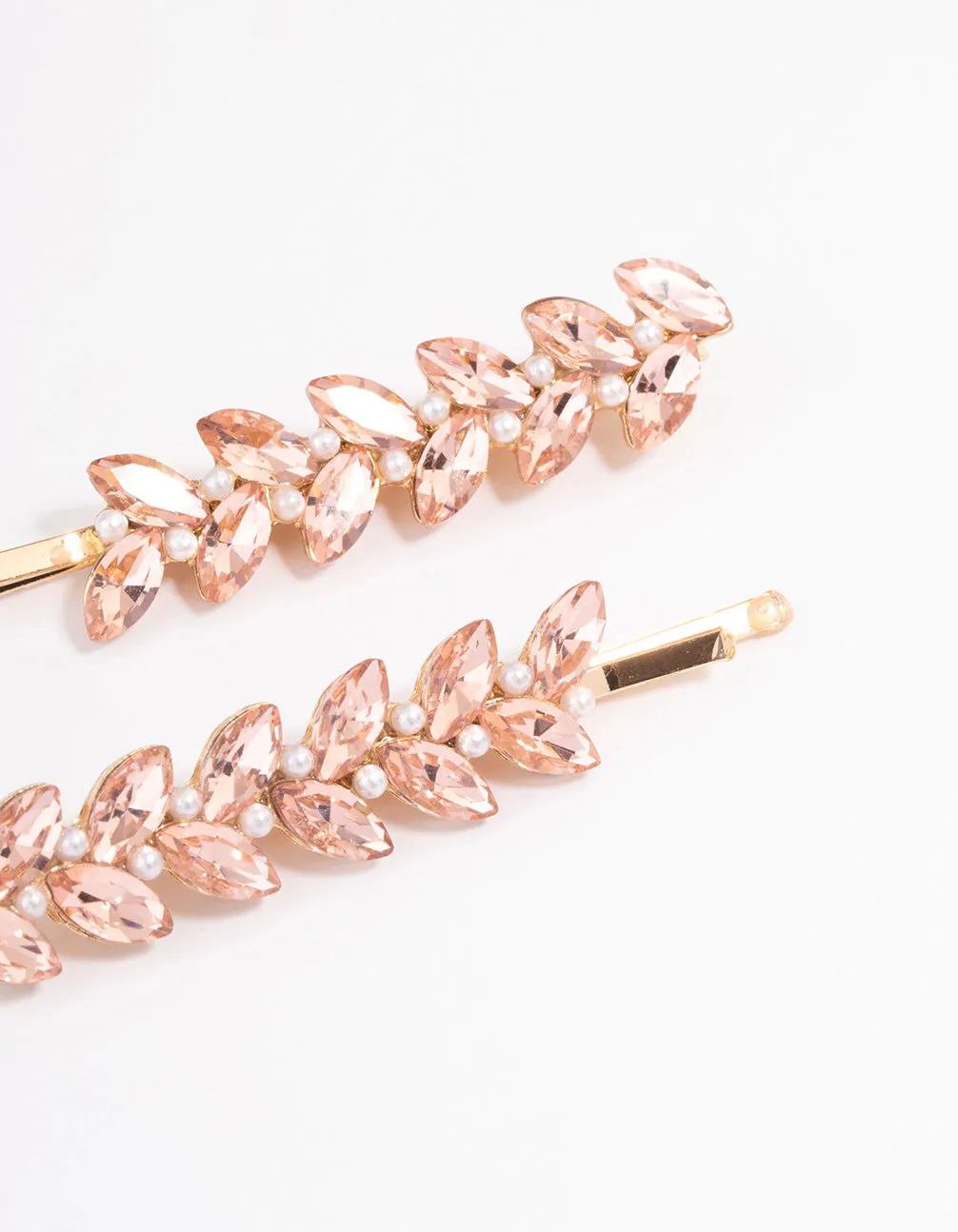 Gold Diamante & Pearl Navette Claw Clip Pack