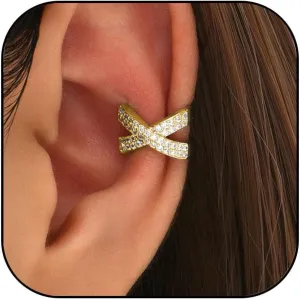 Gold Ear Cuff Earring for Women Rhinestone Non Pierced Ear Cartilage Clip Earrings Chunky Minimalist Hypoallergenic Ear Cuff Earrings Trendy Jewelry Gifts for Women
