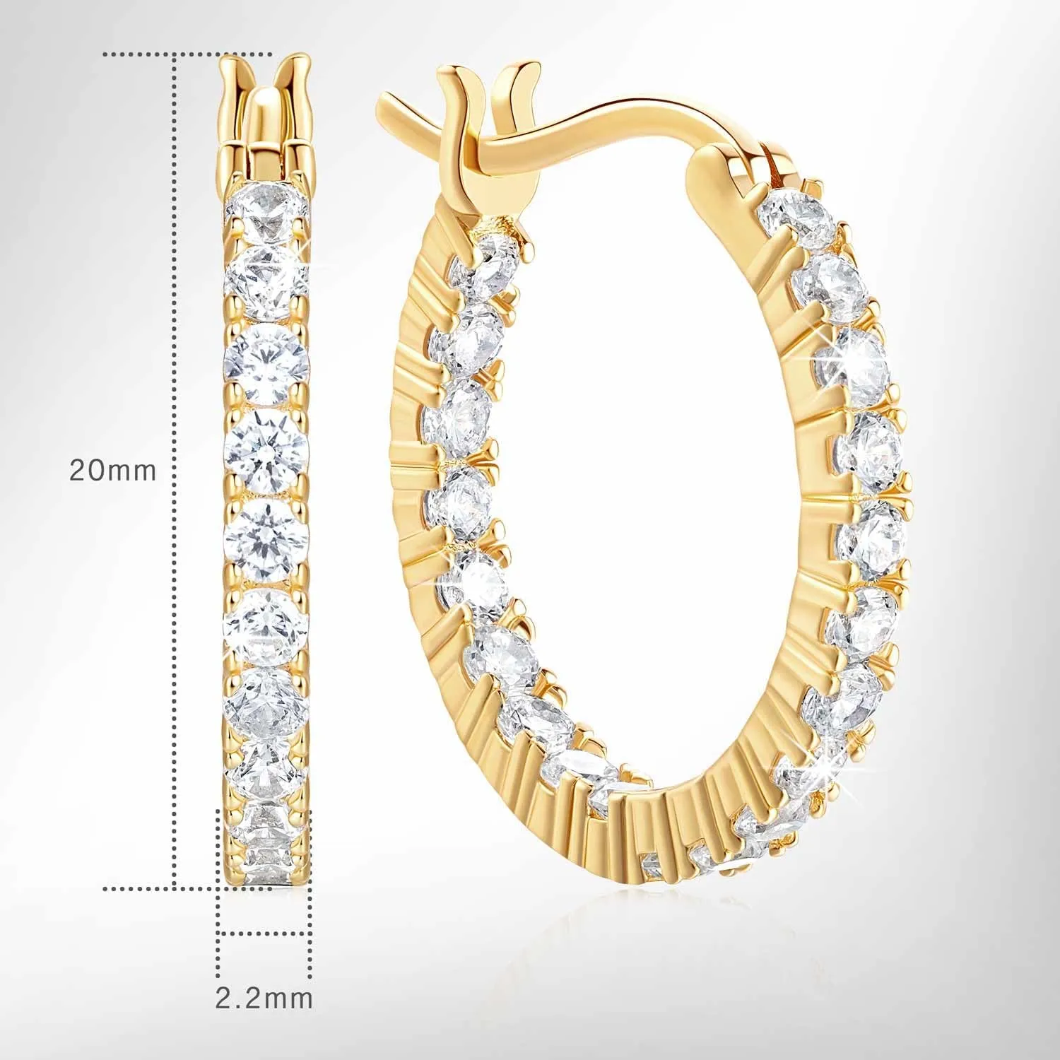Gold Hoop Earrings 14K Gold Hoop Earrings for Women Lightweight 14 Karat Hoops Earring Dual-sided Cubic Zirconia Womens Earring Hoops 20/30mm