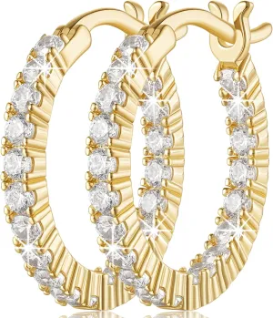 Gold Hoop Earrings 14K Gold Hoop Earrings for Women Lightweight 14 Karat Hoops Earring Dual-sided Cubic Zirconia Womens Earring Hoops 20/30mm