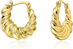 Gold Hoop Earrings 14K Gold Plated Huggie Hoops Twisted Croissant Earrings Small Hoop Earrings for Women Jewelry Gifts
