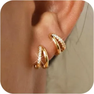 Gold Hoop Earrings for Women,14K Gold Huggie Hoop Earrings Dainty Cubic Zirconia Earrings Studs Lightweight Hoop Earrings for Women Trendy Gold Jewelry Gifts